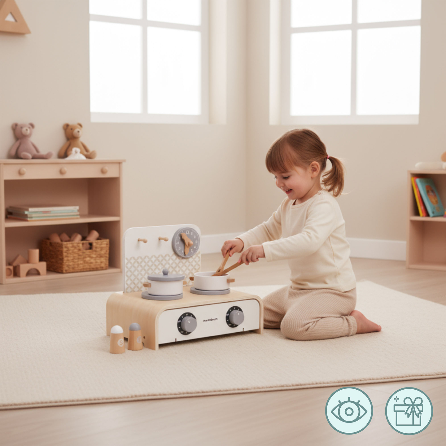 Cocina plegable de madera Mamabrum para niños: juego con ollas, accesorios de cocina y almacenaje