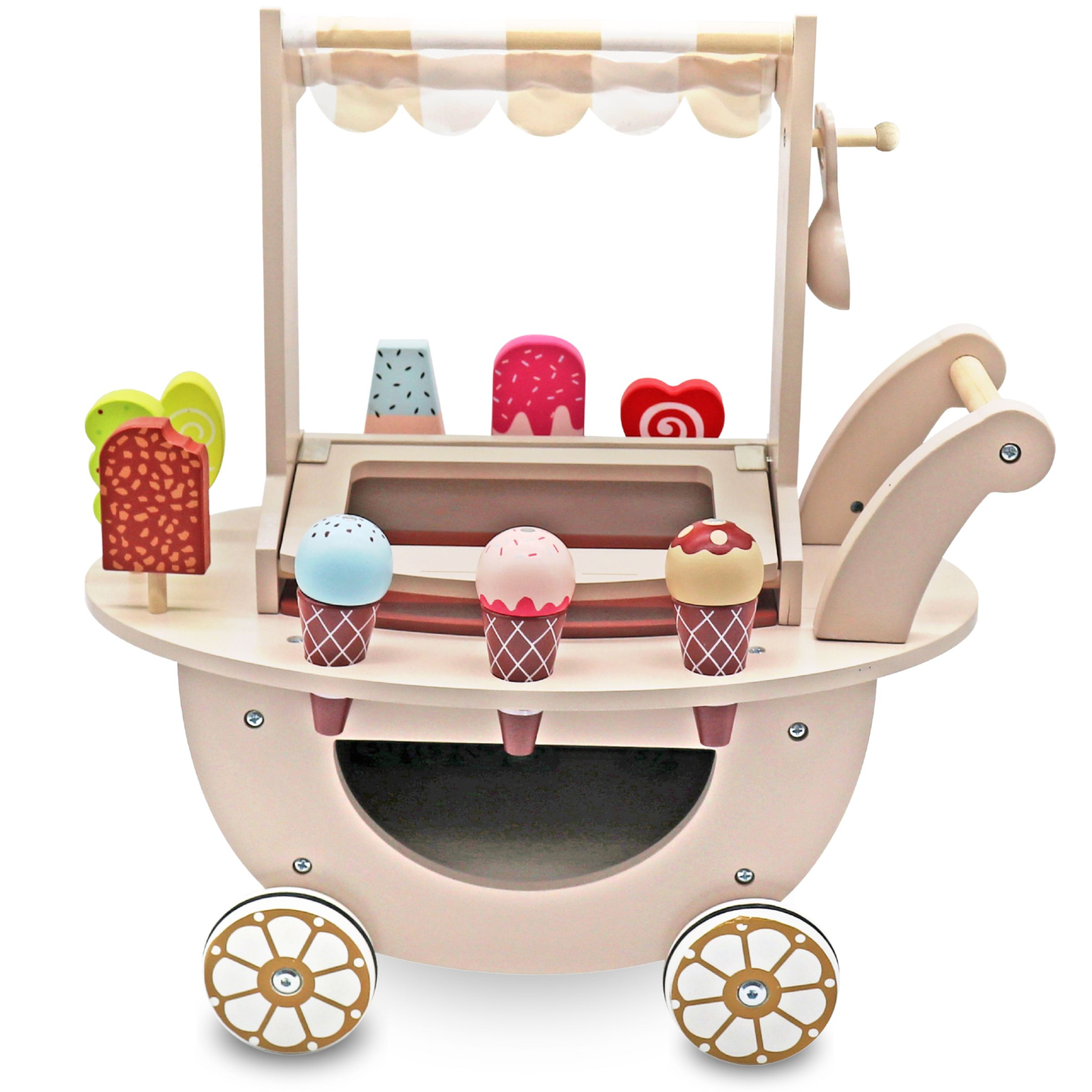 Heladería de madera para niños - carrito con ruedas con accesorios