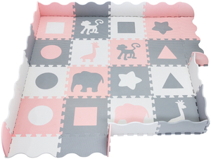 Alfombra rompecabezas de espuma XL 150 x 150 x 1 cm con borde - espuma EVA - rosa