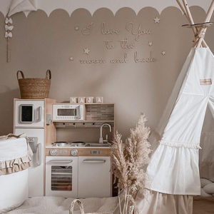 Cocina XXL de madera con iluminación LED, delantal y accesorios.