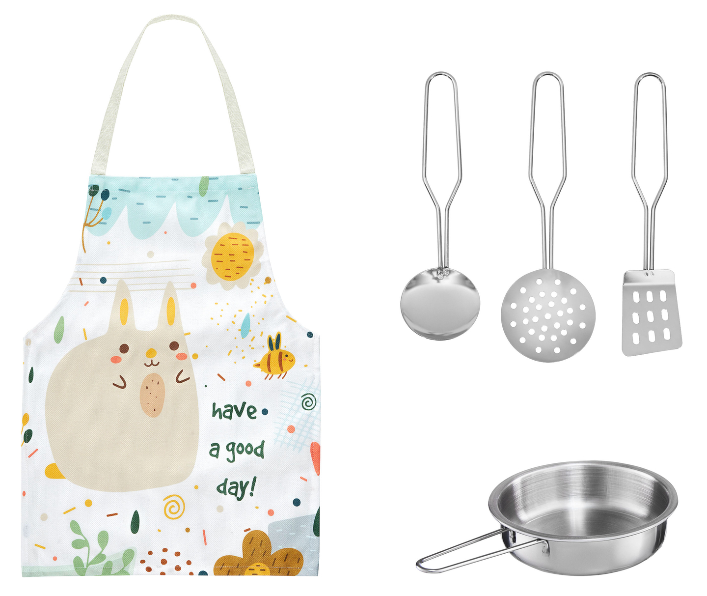 Cocina de madera blanca con delantal, accesorios y lámpara LED.