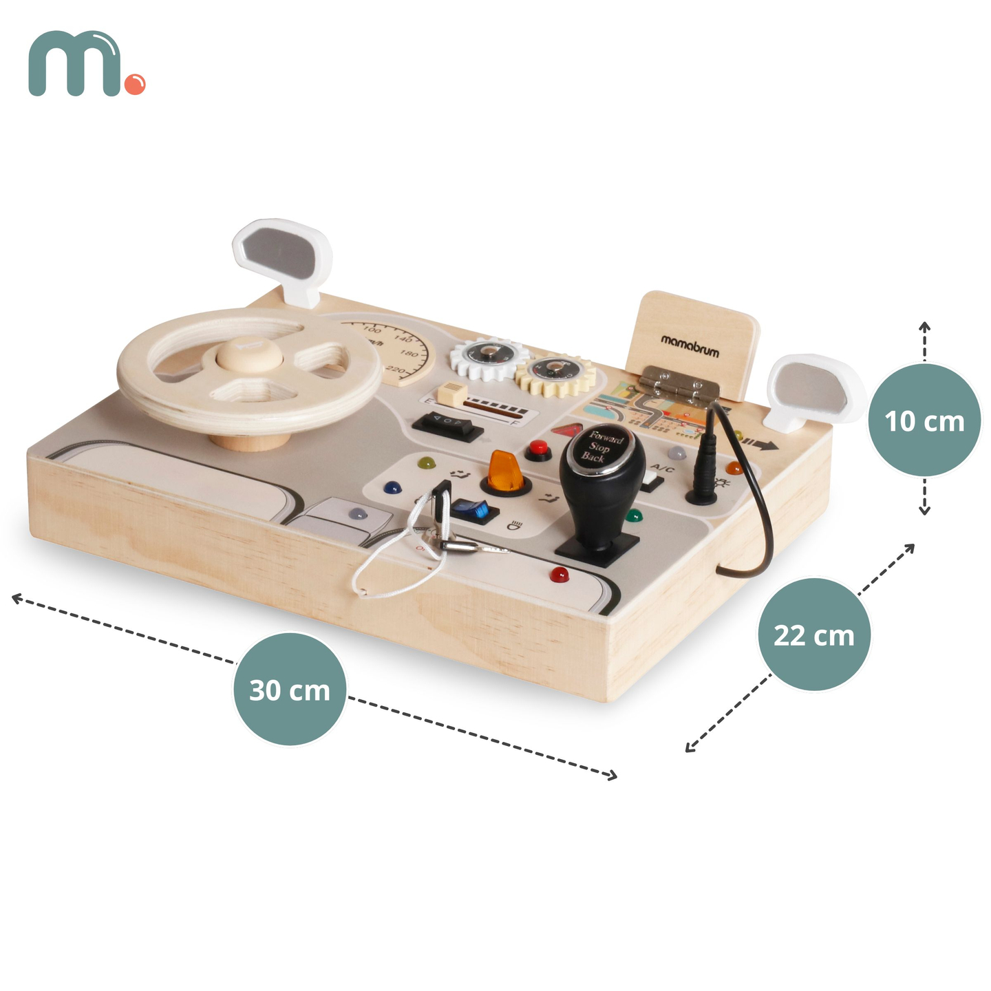 Tablero de juego de madera Montessori para niños pequeños - salpicadero de coche