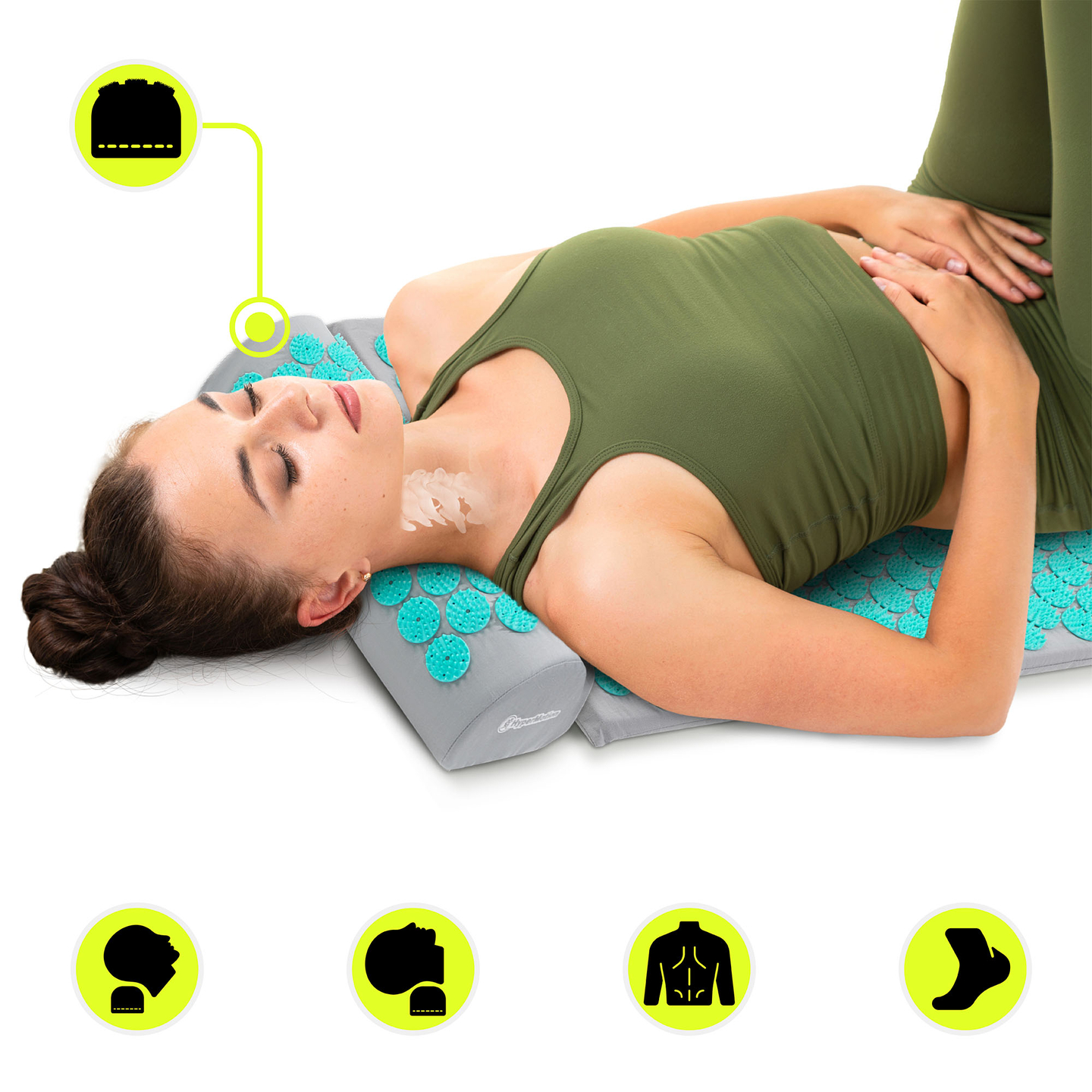 Esterilla de acupresión con almohada y funda - 72 cm HyperMotion gris-menta