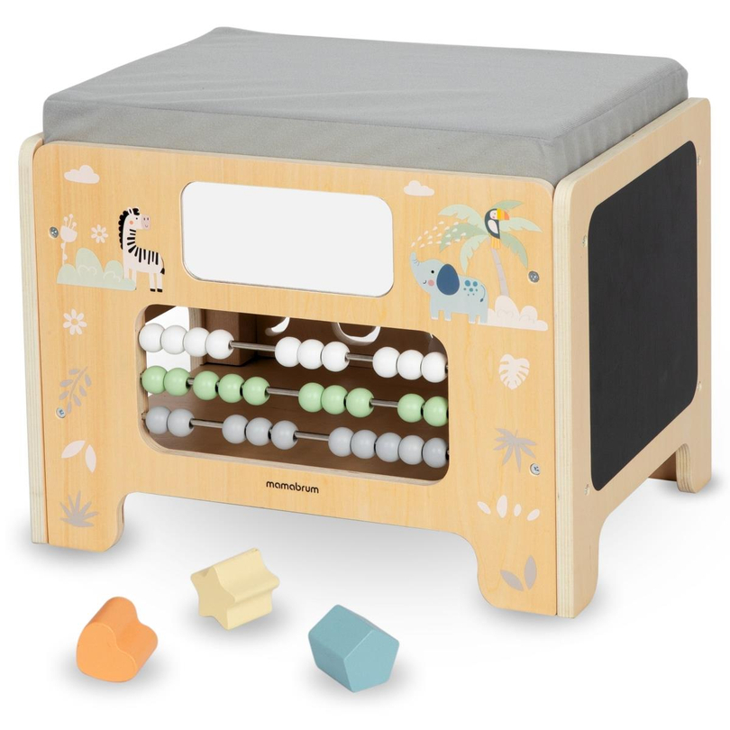 Caja manipulativa de madera - Tablero Montessori con figuras de animales y asiento