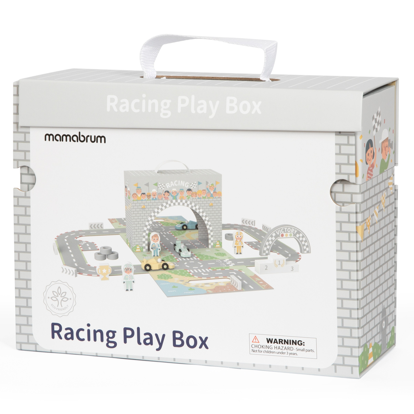 Maleta magnética con pista de carreras, vehículos de madera y accesorios de carretera