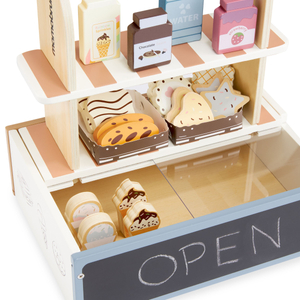 Tienda plegable de madera - cafetería, confitería con accesorios