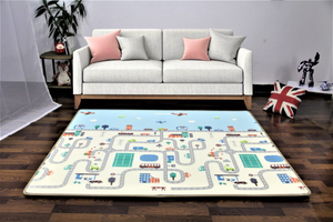 Alfombra de espuma XXL de doble cara - Rollo de 2 CM (carretera y bosque con osito)