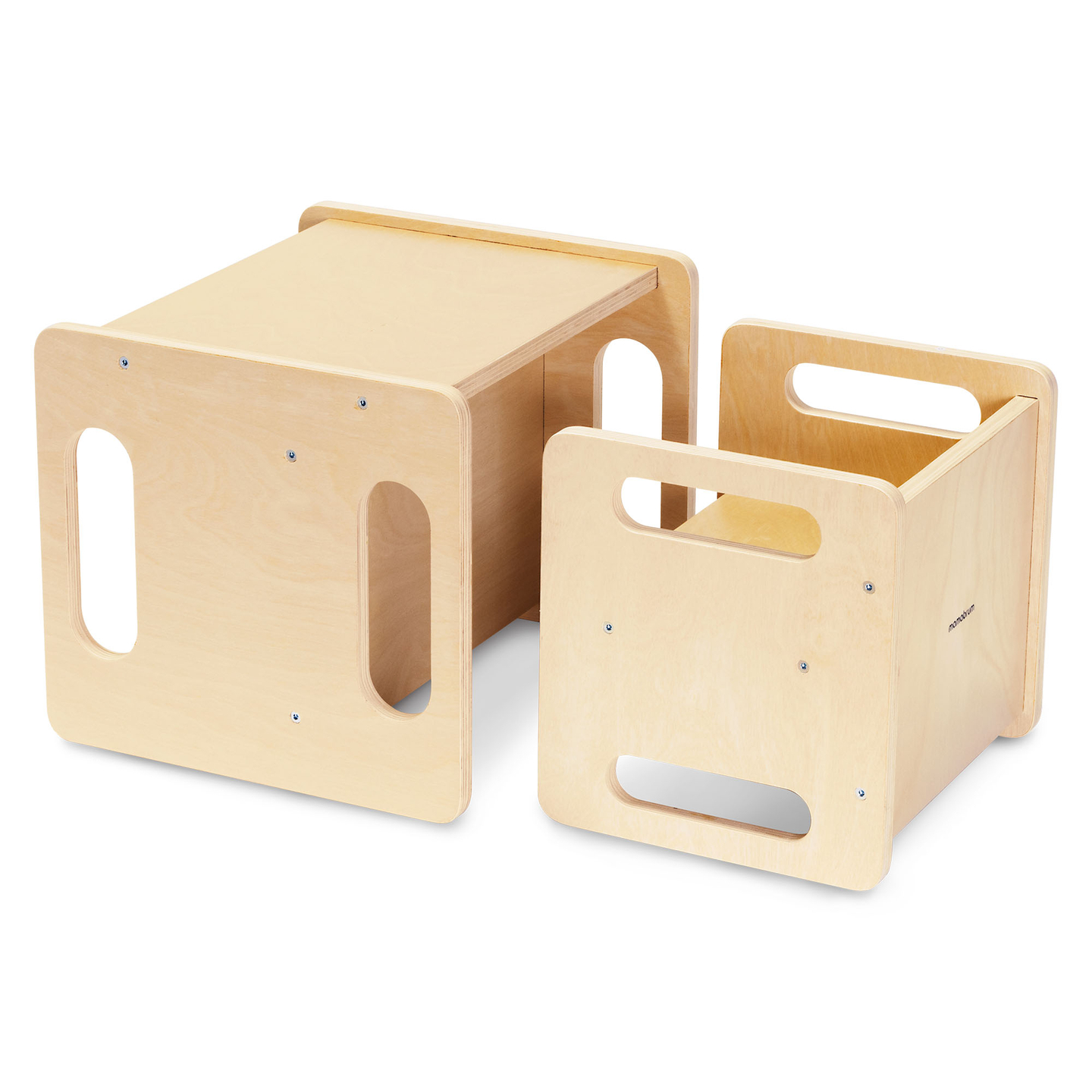 Mesa y silla de madera con función de trampolín: un conjunto Montessori multifuncional para niños