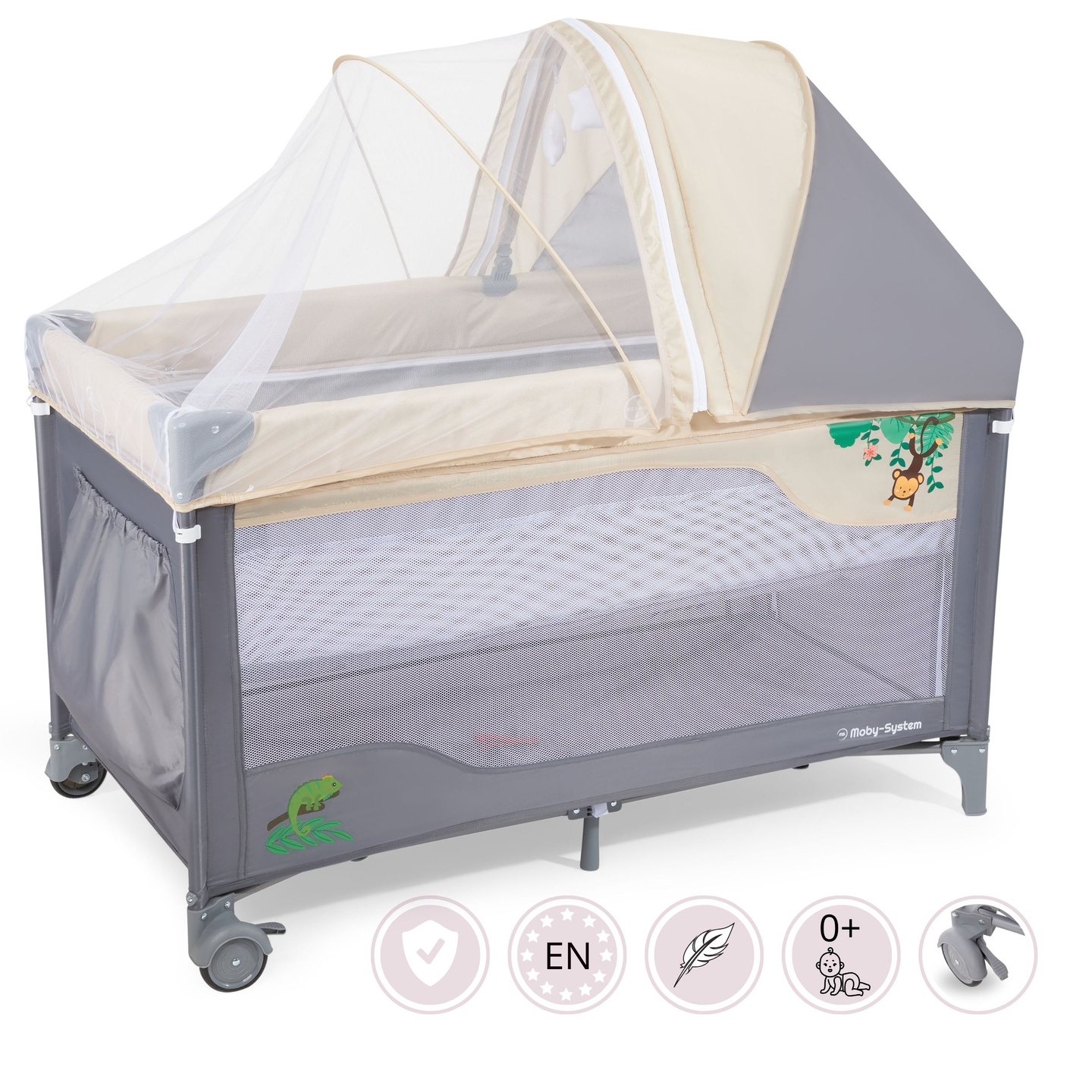 Cuna de viaje 0 - 36 m con cambiador + parque infantil Moby-System HUXLEY