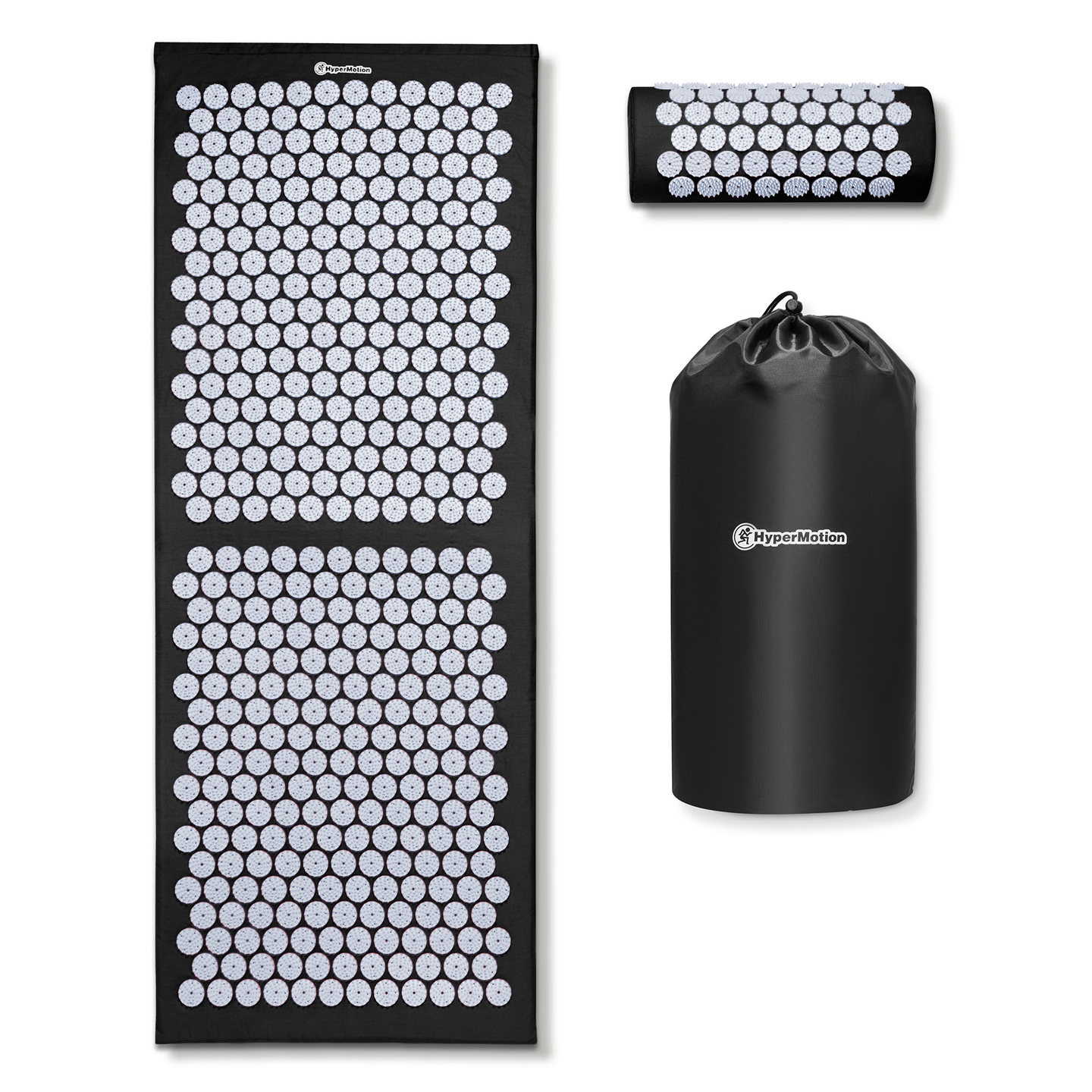 Esterilla de acupresión grande con almohada y funda - 130 cm HyperMotion blanco y negro