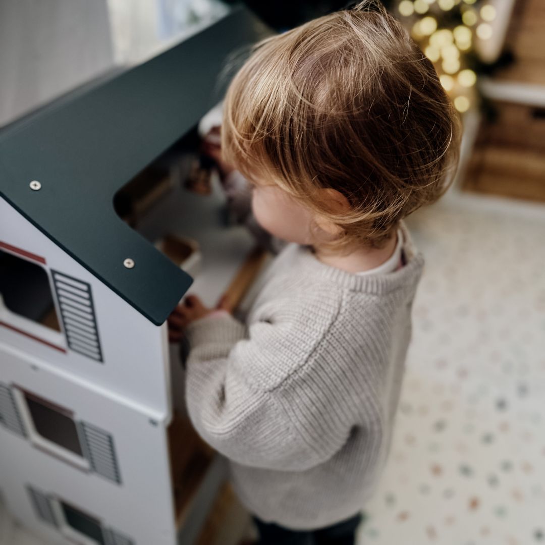 Casa de muñecas de madera blanca con accesorios 18 uds.