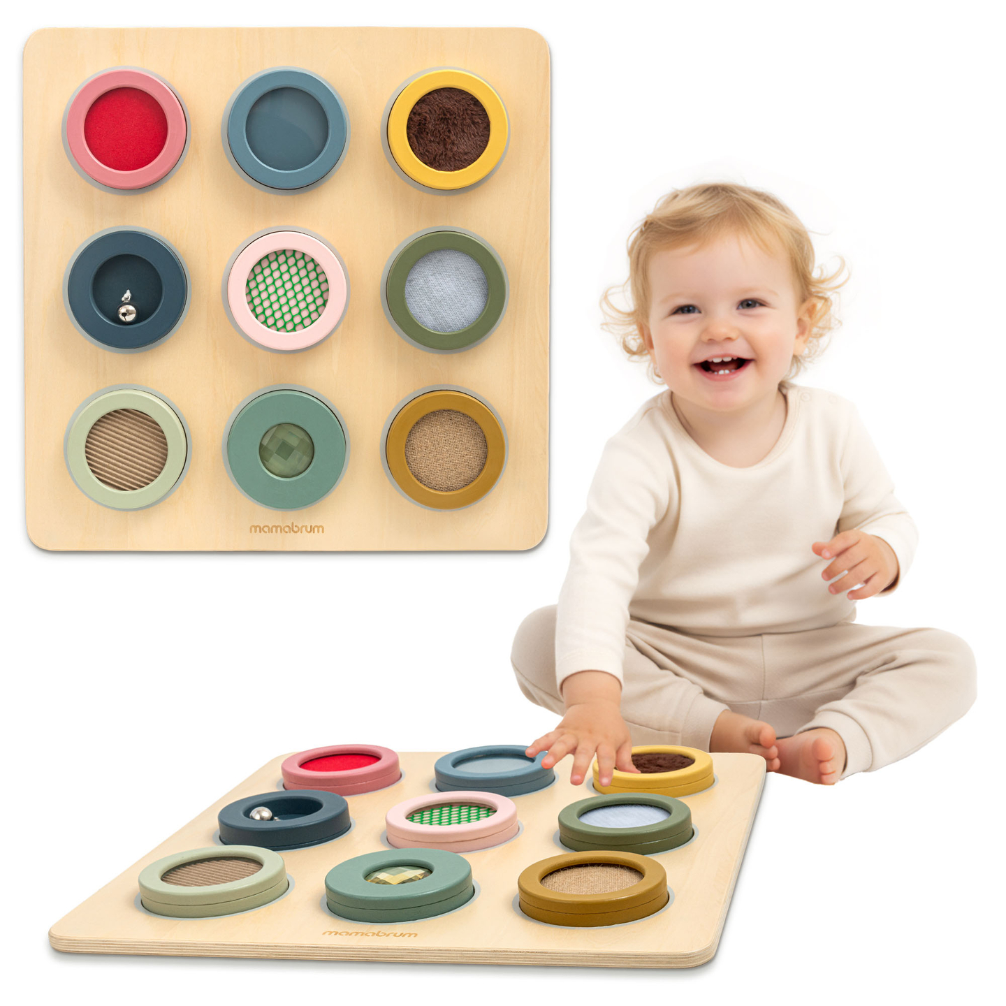 Tablero sensorial Montessori de madera: 9 texturas para descubrir y desarrollar el sentido del tacto