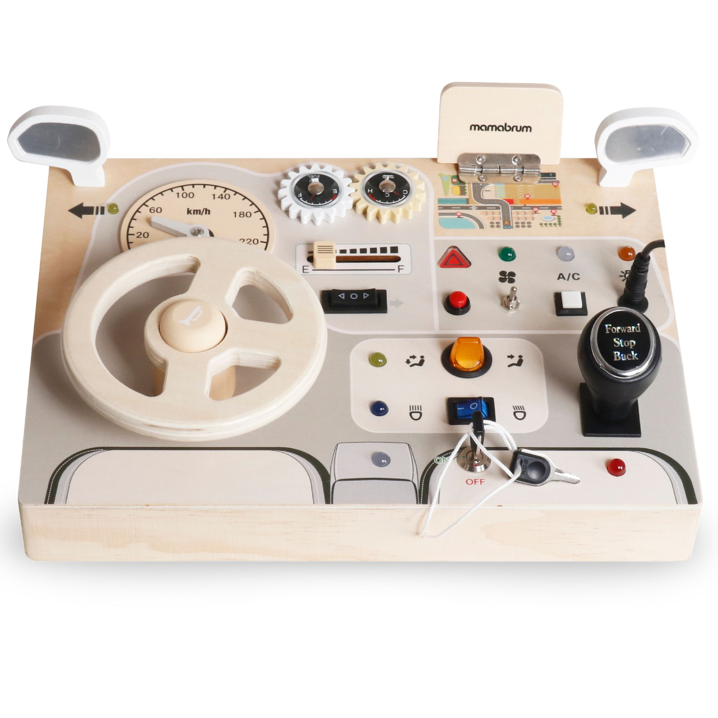 Tablero de juego de madera Montessori para niños pequeños - salpicadero de coche