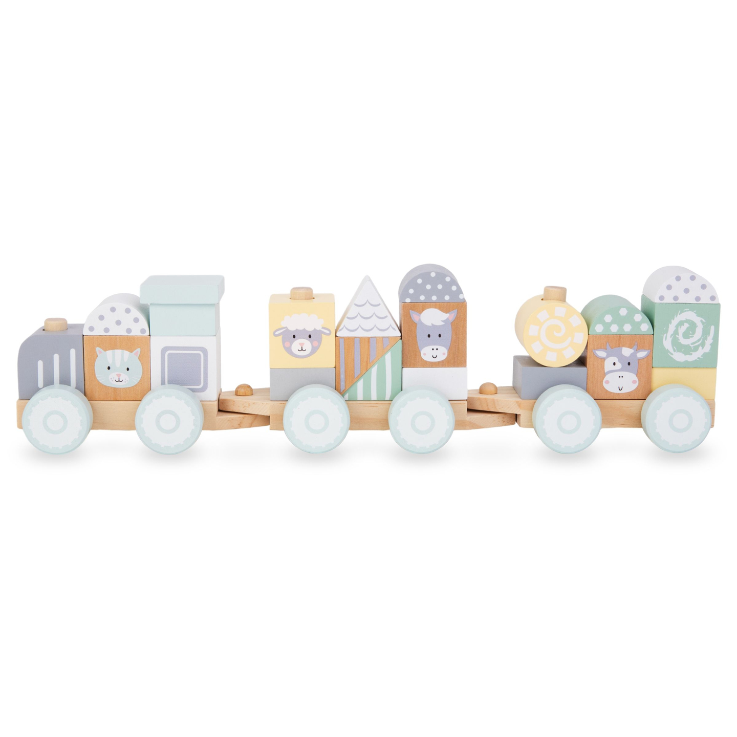 Tren de madera con bloques para niño - Granja