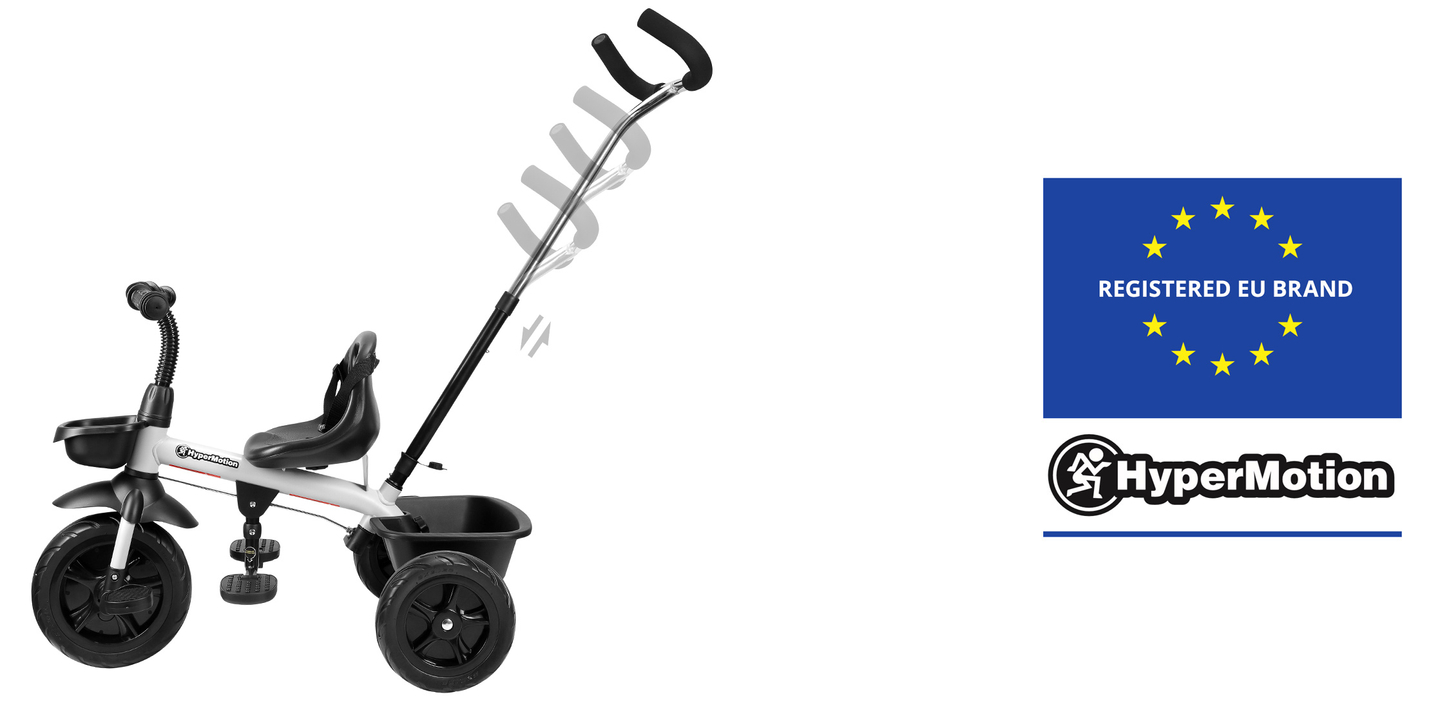 Triciclo HyperMotion TOBI VECTOR: ruedas infladas permanentemente + empujador. Color: gris claro.