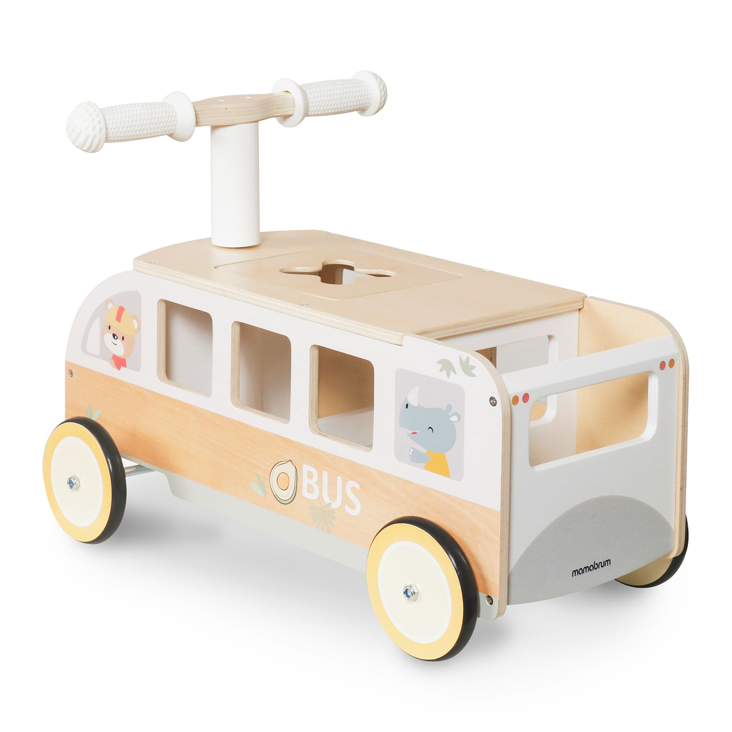 Autobús de madera para niños - Autobús con compartimentos de almacenamiento y espacio para peluches