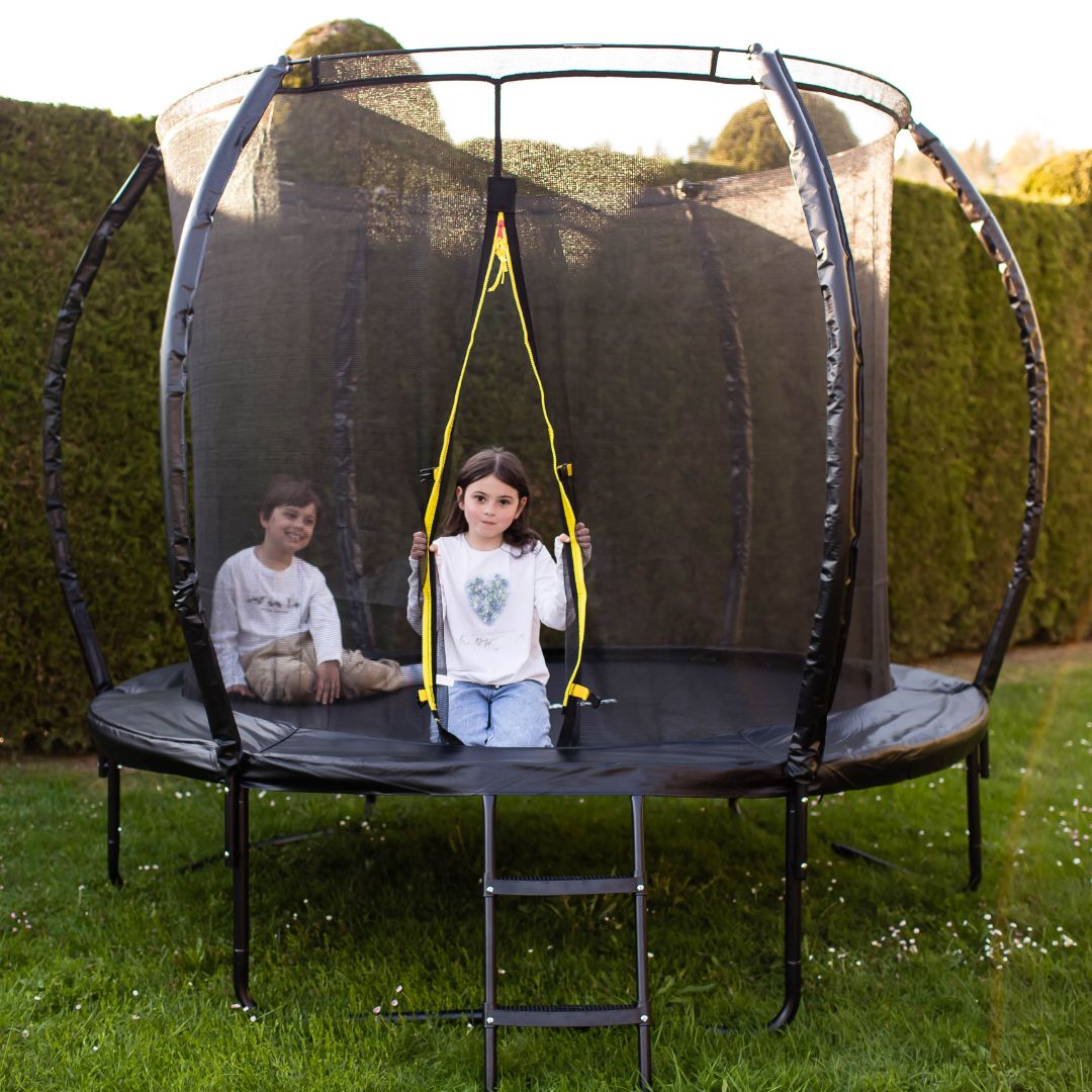Trampolín de jardín para niños HyperMotion - 244 cm 8FT - con escalera y red interna - para casa y jardín