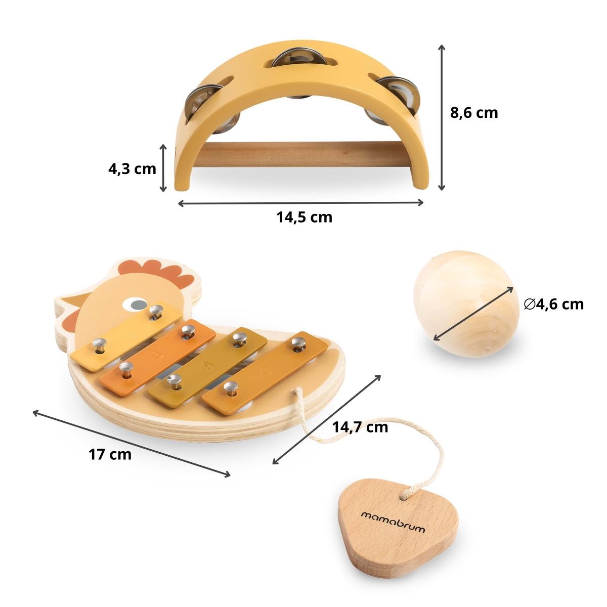 Juego de instrumentos con motivo de gallinas