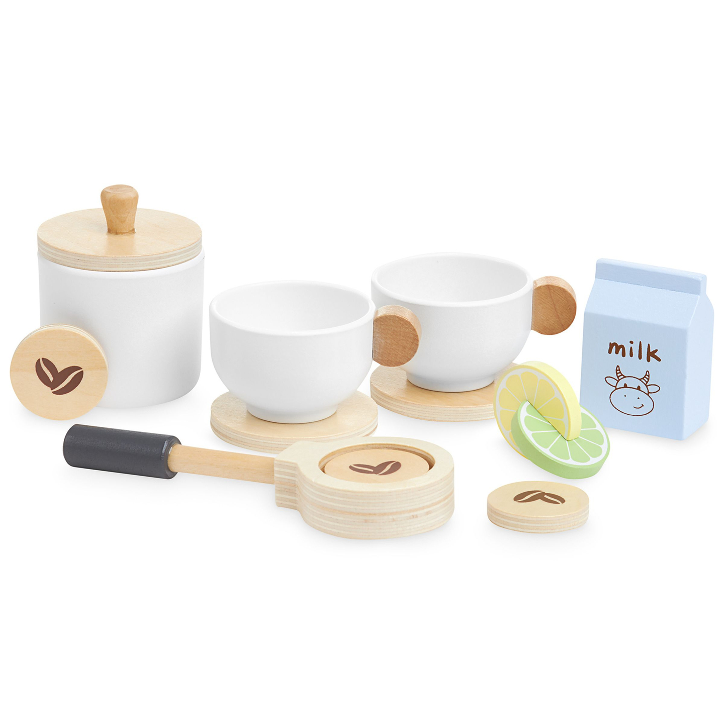 Cafetera y tetera de madera con accesorios - cafe