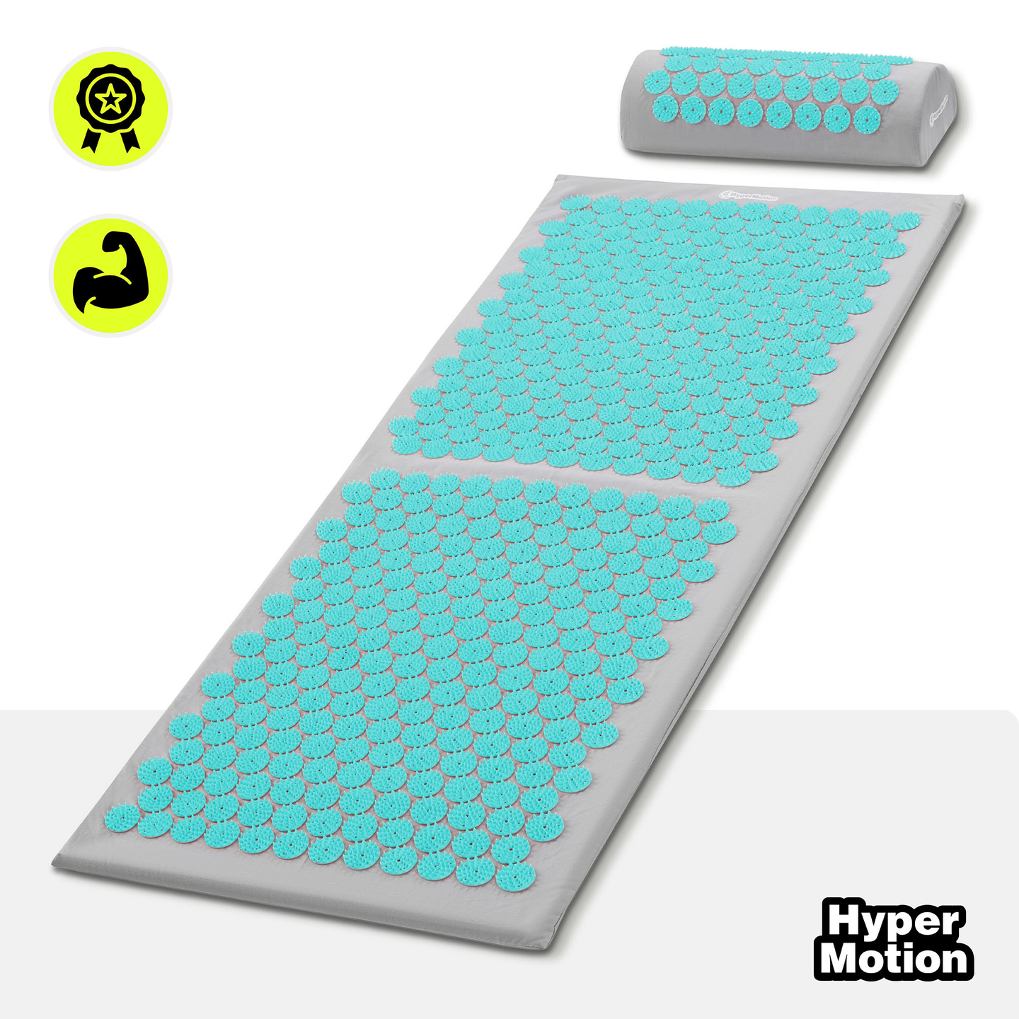 Esterilla de acupresión grande con almohada y funda - 130 cm HyperMotion gris-menta