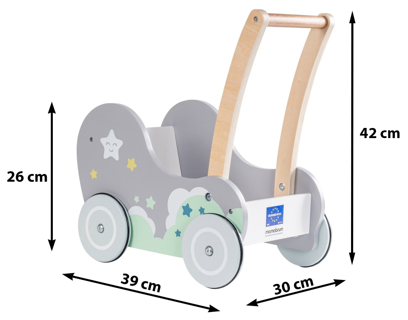 Dobranocka - cochecito de madera, andador con empuje