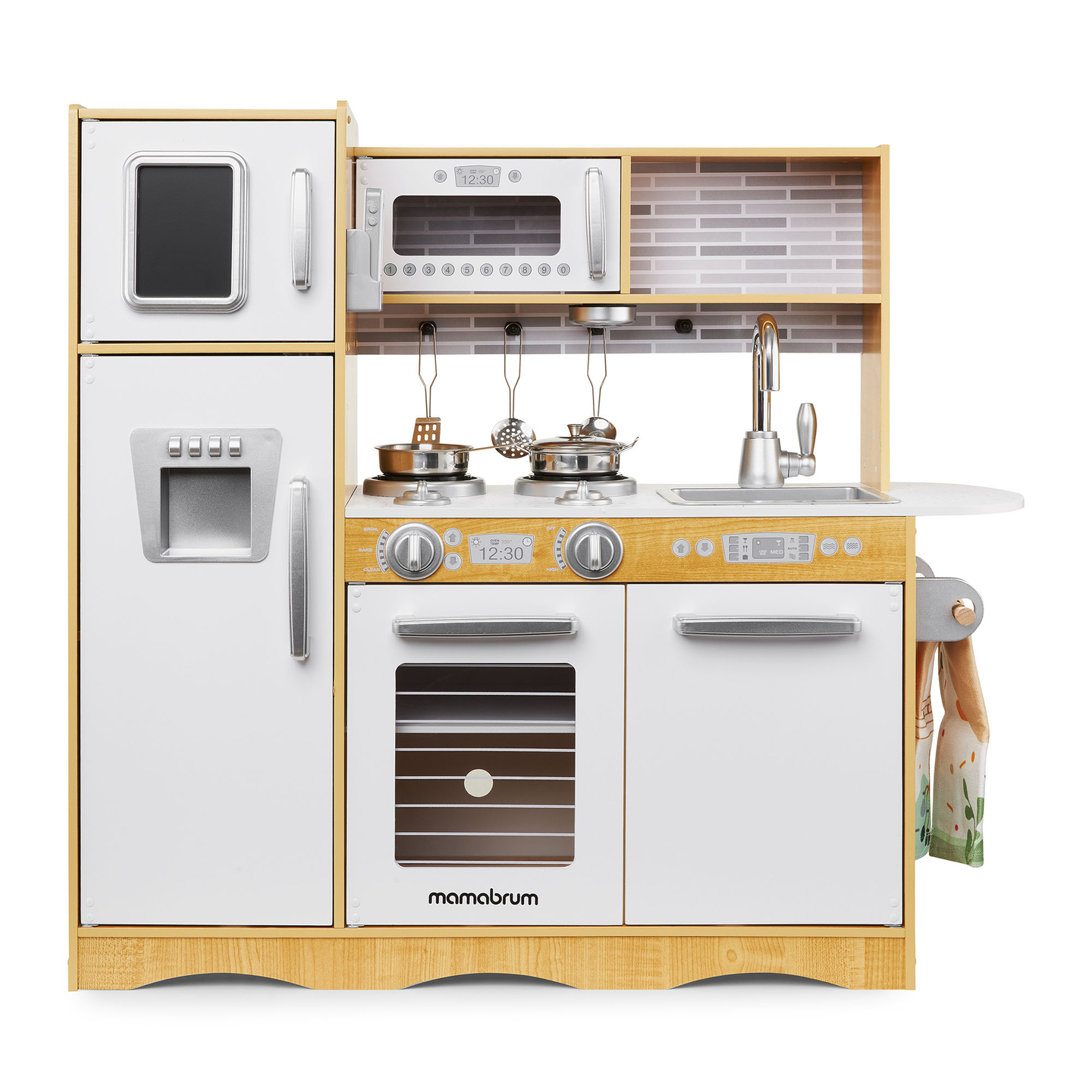 Cocina XXL de madera con iluminación LED, delantal y accesorios.