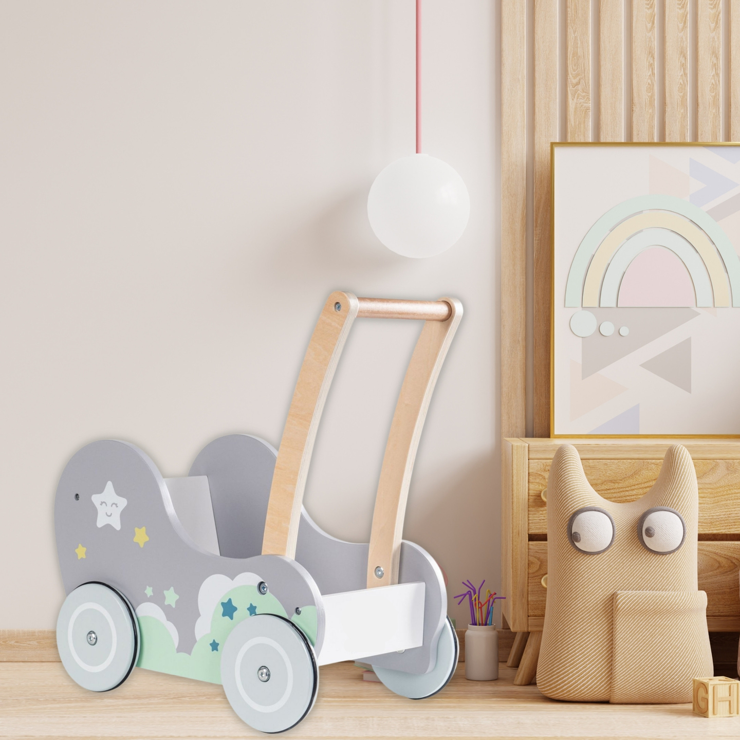 Dobranocka - cochecito de madera, andador con empuje