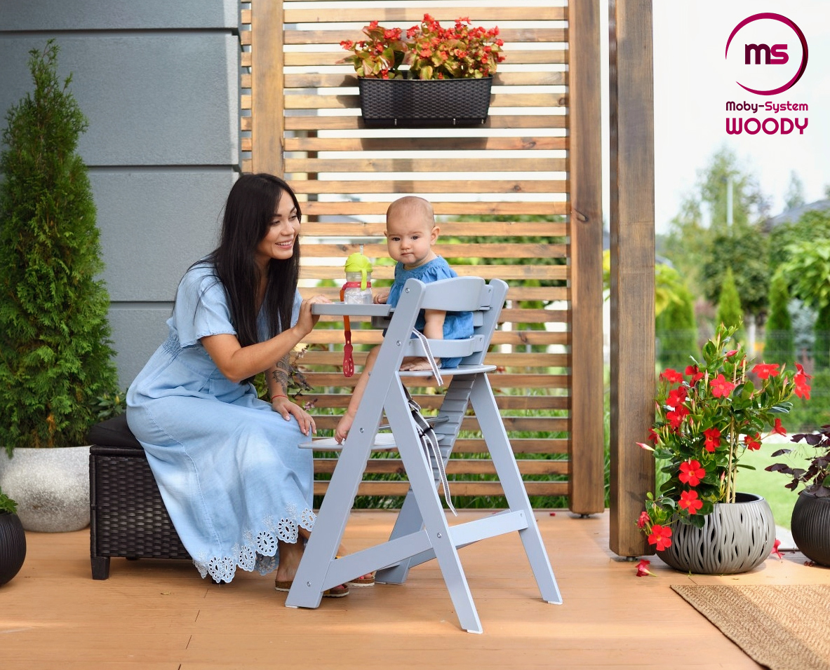 Moby-System WOODY Silla de alimentación de madera - color gris