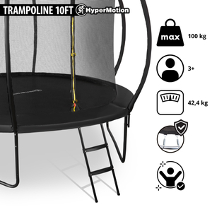 Trampolín de jardín XL para niños HyperMotion - 305 cm 10FT - con escalera y red interna - para casa y jardín