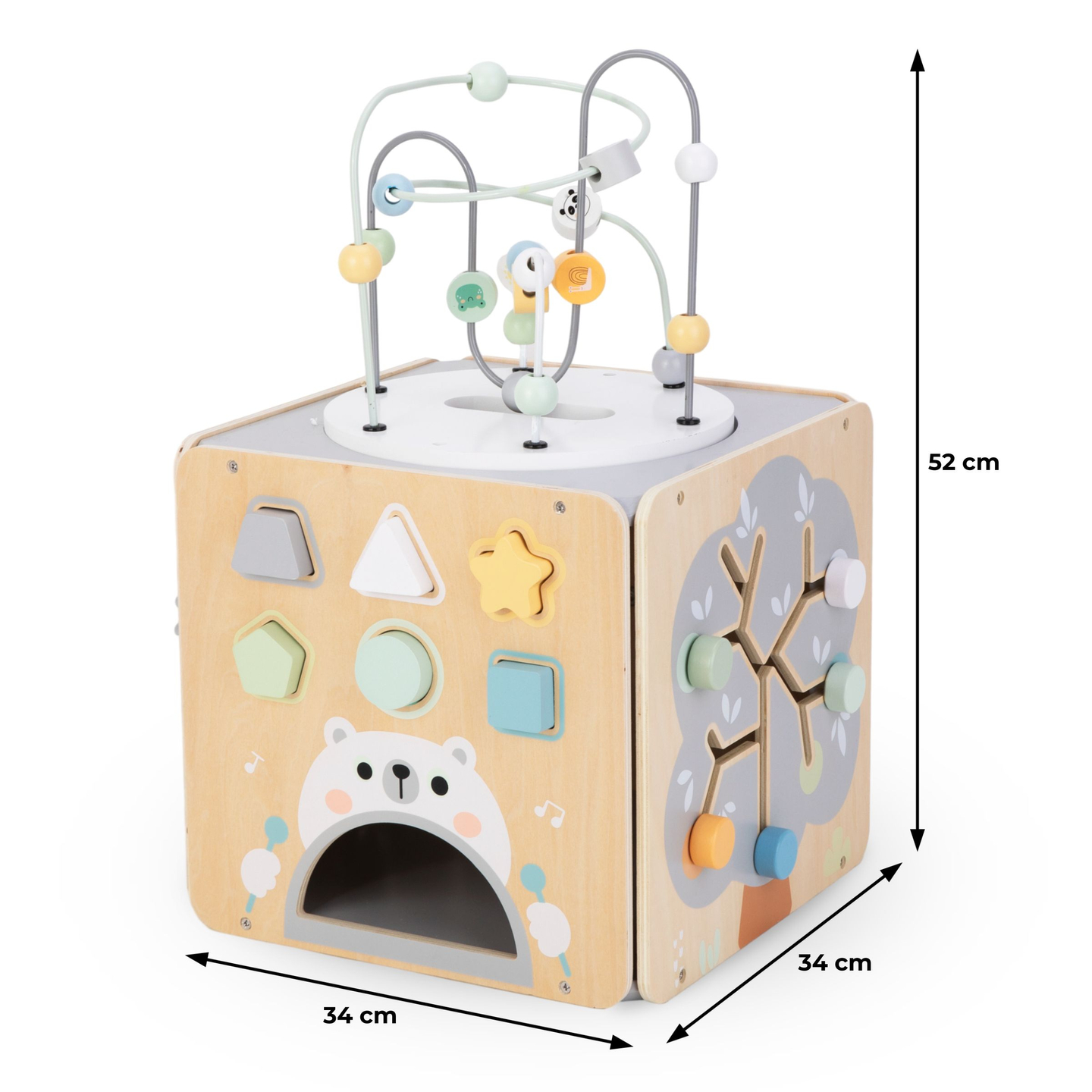 Gran cubo de actividades de madera con bucle - Montessori