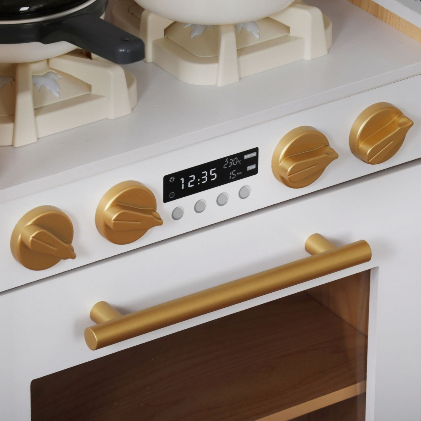 XXXXL gran cocina interactiva de madera con iluminación LED, lavadora microondas cafetera y juego de frutas y verduras - 50 elementos