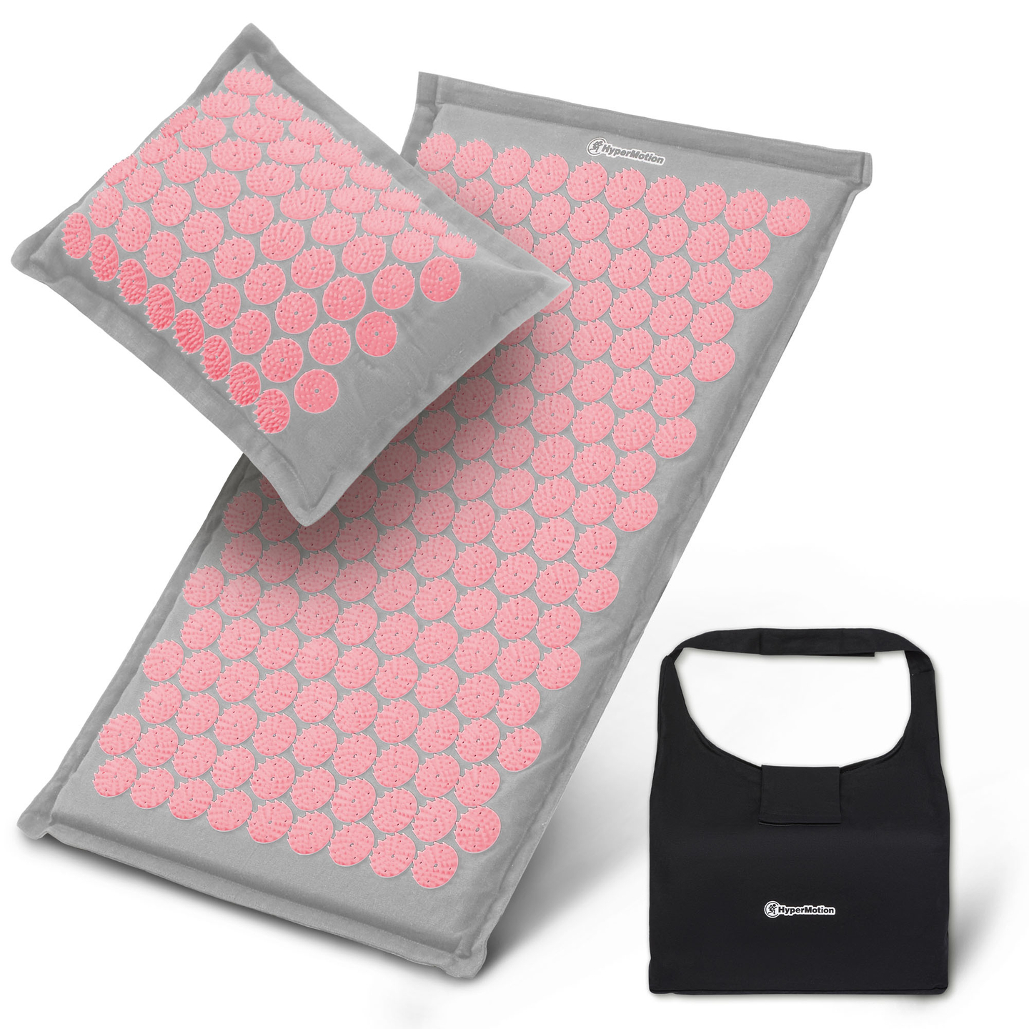 Esterilla de acupresión de lino ecológico con fibra de coco y cojín de trigo sarraceno – 68 cm HyperMotion gris y rosa