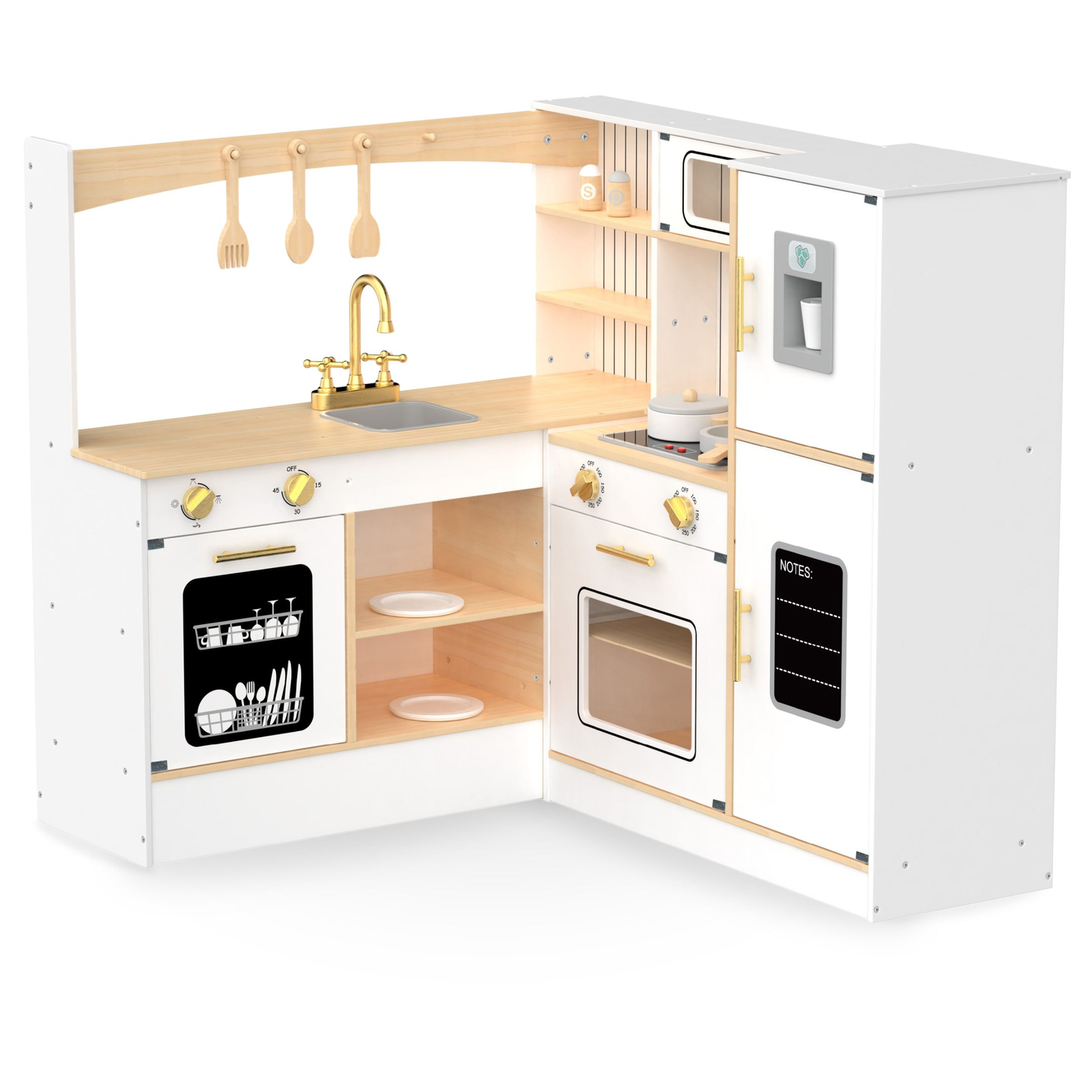 XXXL cocina de esquina interactiva de madera con frigorífico, microondas, horno, lavavajillas y accesorios - blanco
