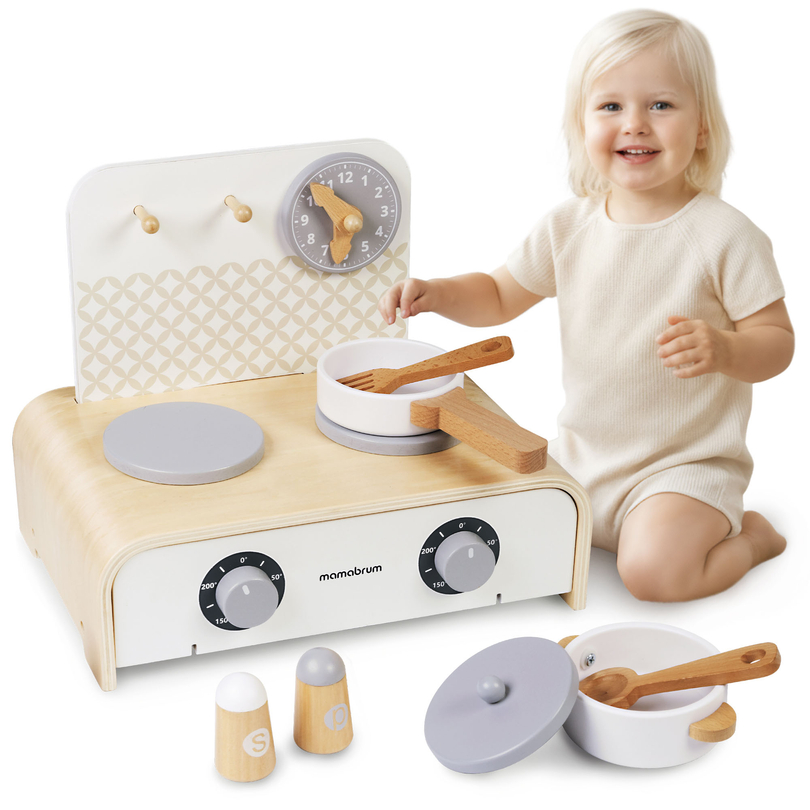 Cocina plegable de madera Mamabrum para niños: juego con ollas, accesorios de cocina y almacenaje