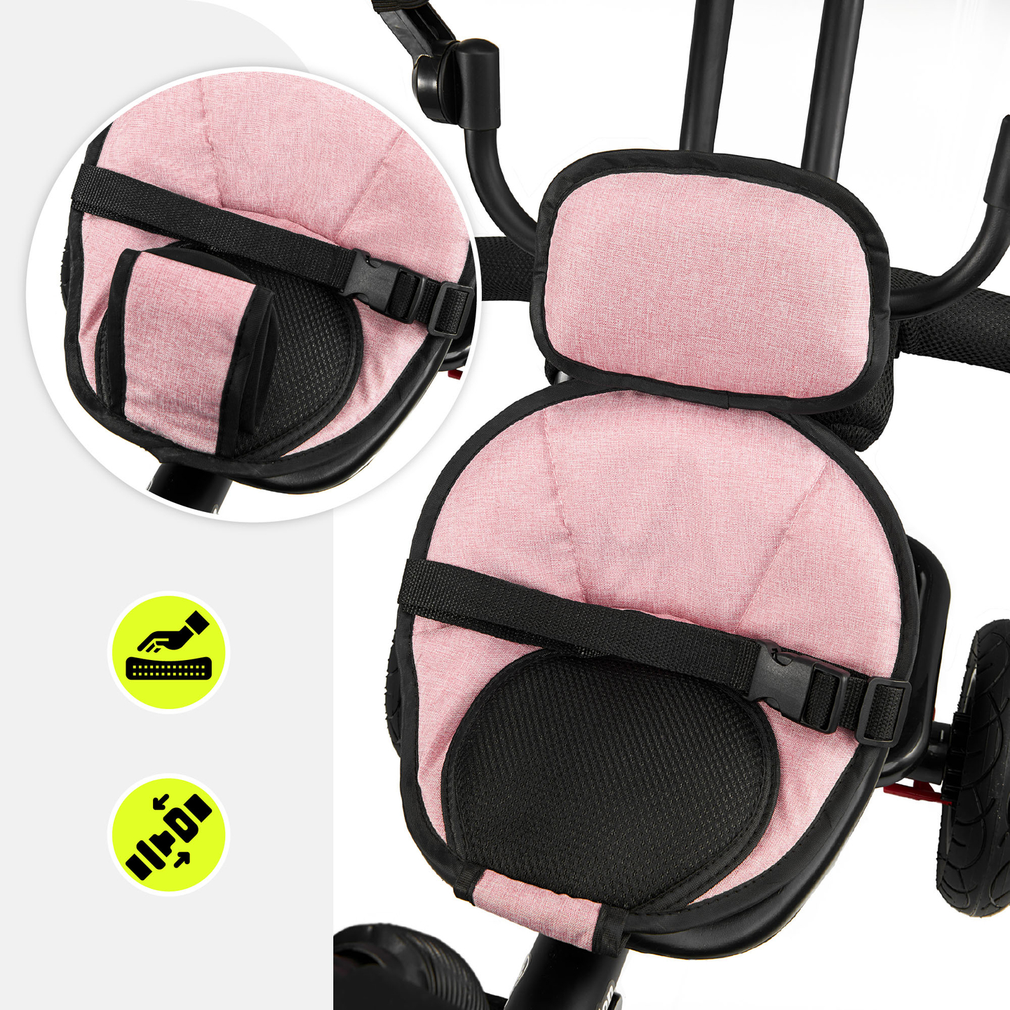 Triciclo para niños de 1 a 4 años - TOBI FREY - rosa - giratorio - ruedas hinchables + empujador