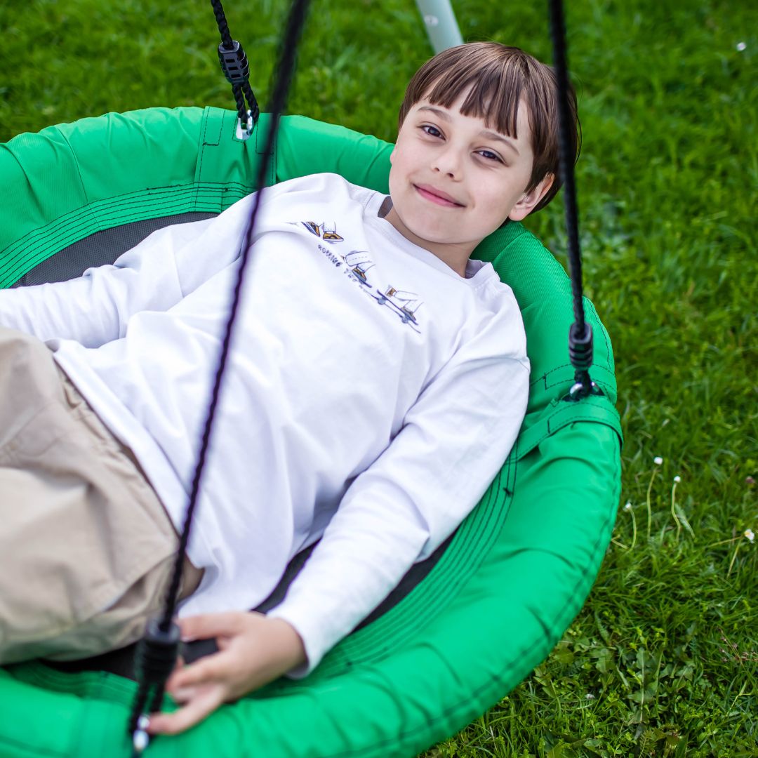 Columpio de jardín doble con estructura y cuerdas - asiento y nido de cigüeña
