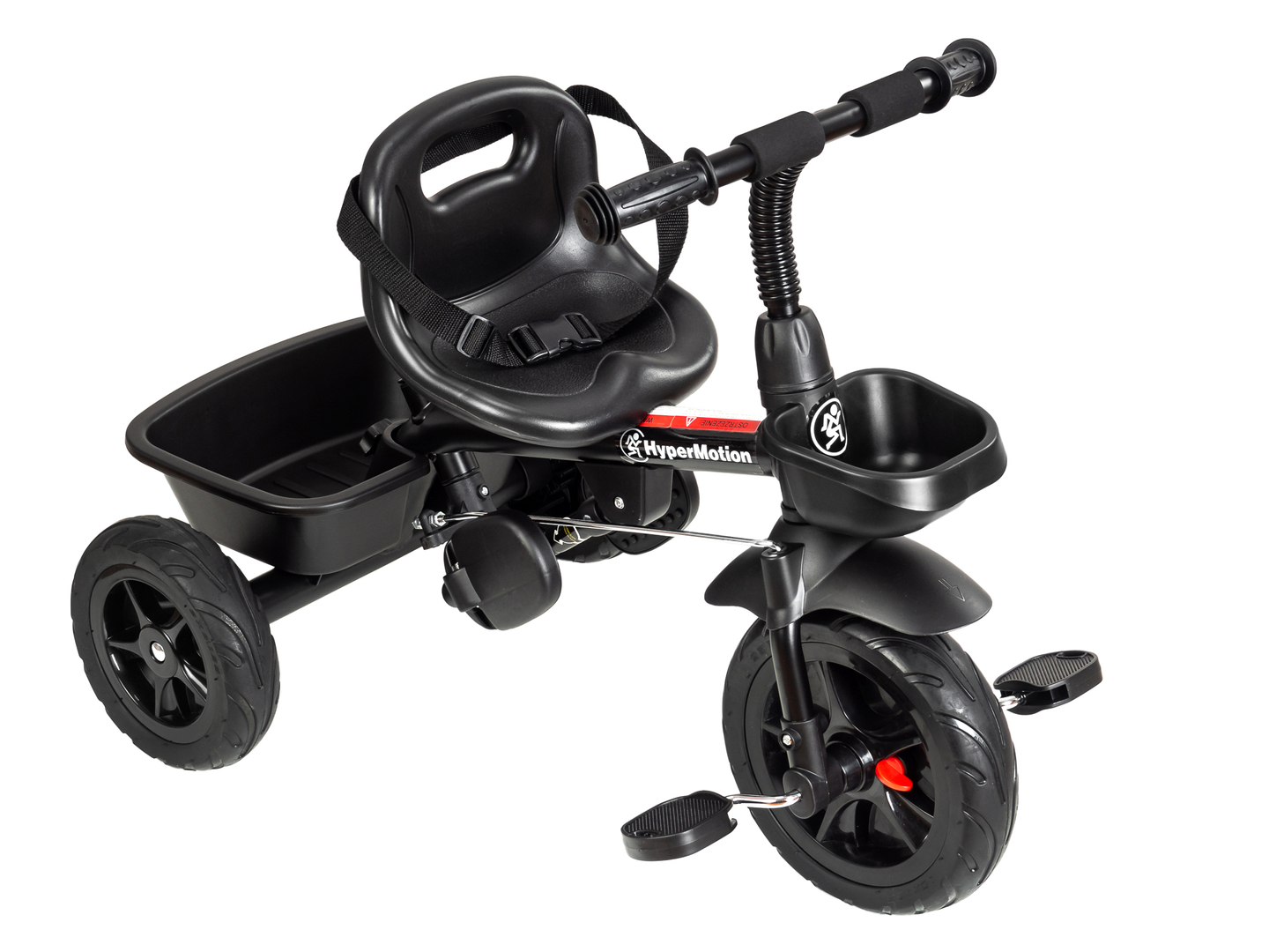 Triciclo HyperMotion TOBI VECTOR: ruedas infladas permanentemente + empujador. De color negro.