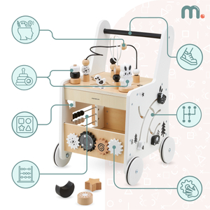 Cochecito de madera 6en1, andador con función de mesa de aprendizaje