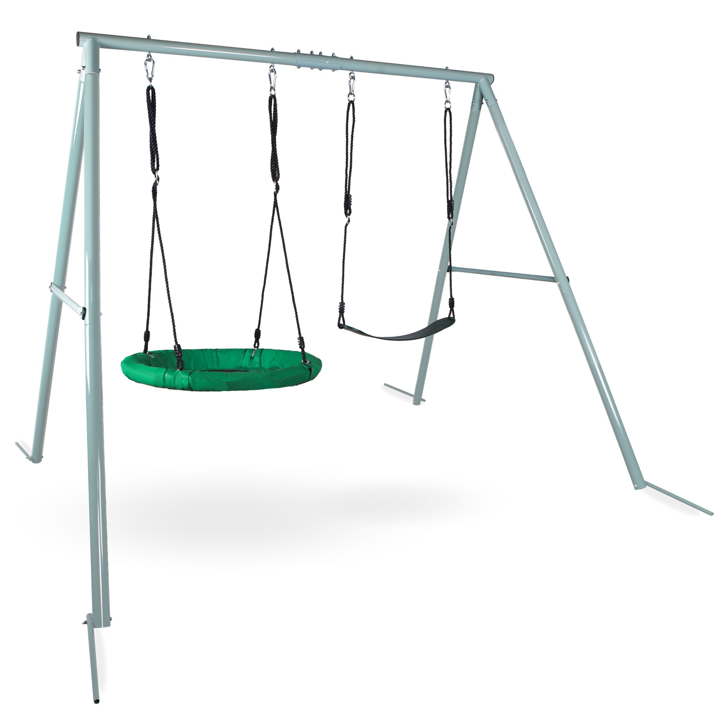 Columpio de jardín doble con estructura y cuerdas - asiento y nido de cigüeña