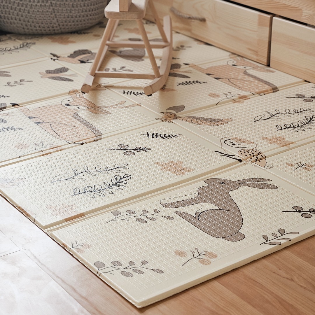 Alfombra de espuma plegable de doble cara 180 x 120 x 1 cm - Bosque Mágico/Calles de Otoño - boho