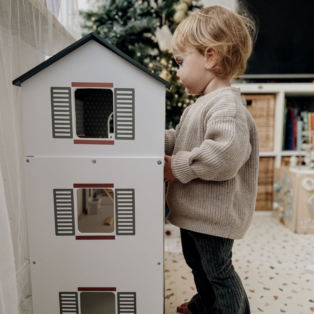 Casa de muñecas de madera blanca con accesorios 18 uds.