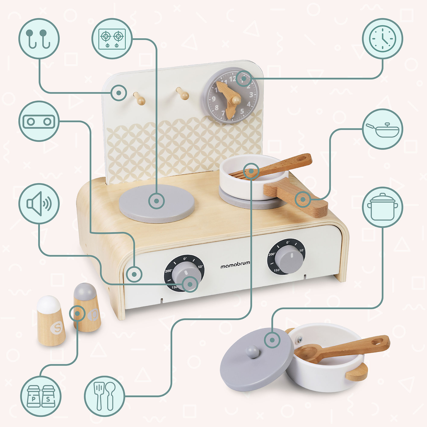 Cocina plegable de madera Mamabrum para niños: juego con ollas, accesorios de cocina y almacenaje