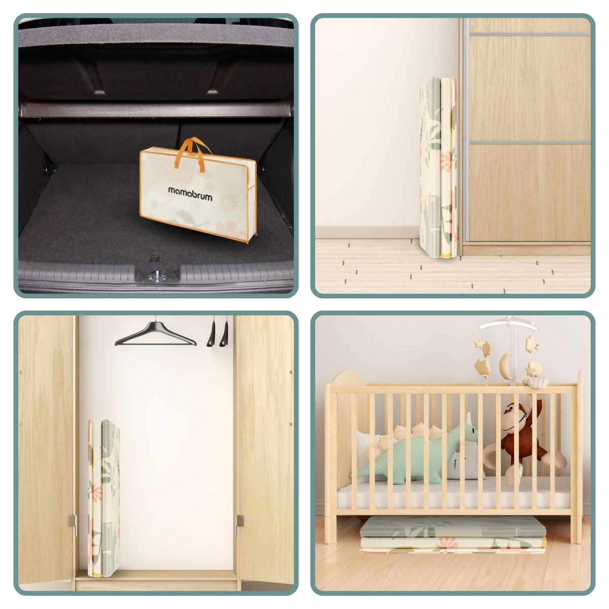 Estera de espuma plegable por las dos caras 180 x 120 x 1cm - Elefantes exóticos/Gris delicado