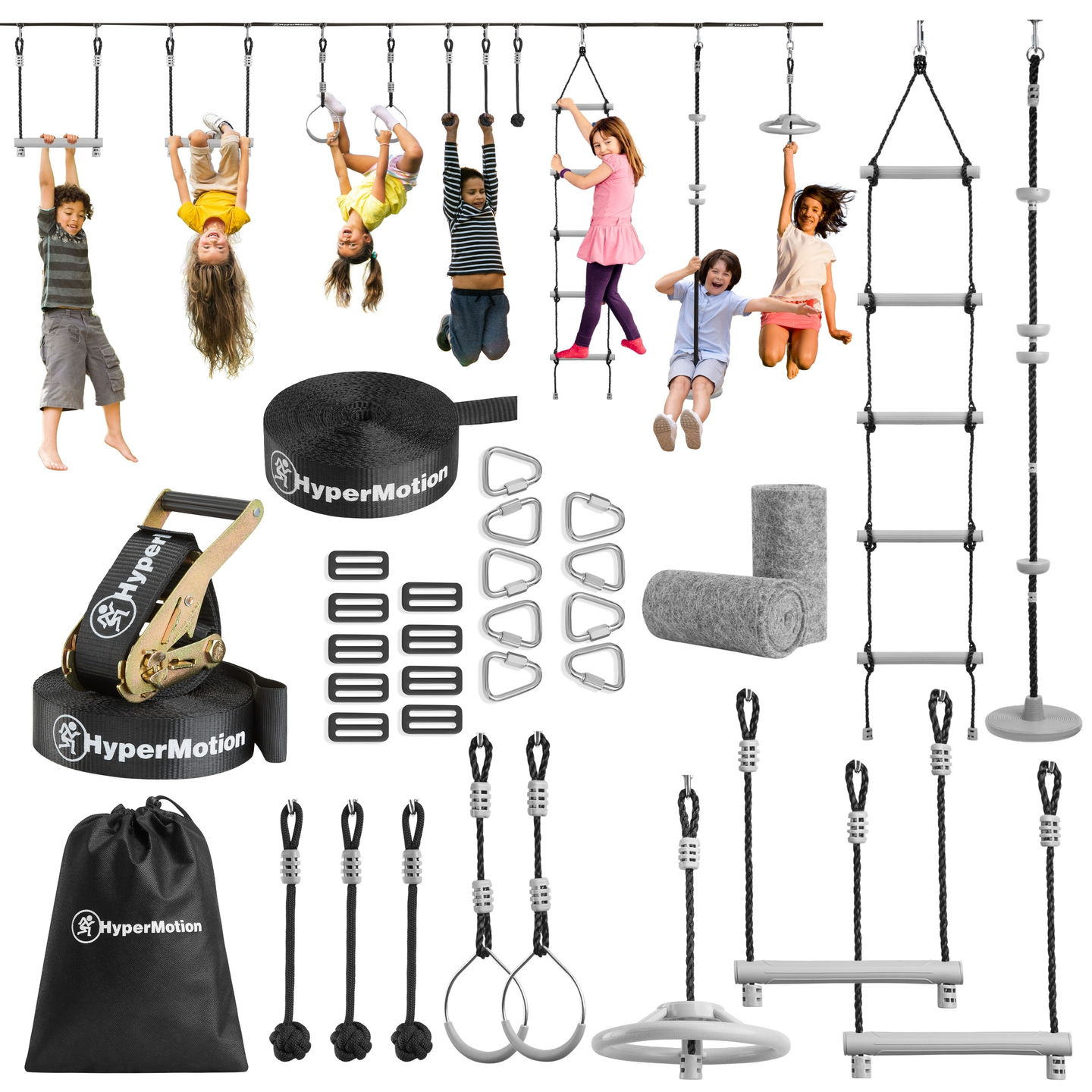 Carrera de obstáculos ninja para niños - HyperMotion slackline set - 10 obstáculos