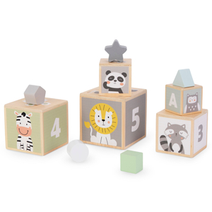 Torre de madera - clasificador de formas números animales del alfabeto