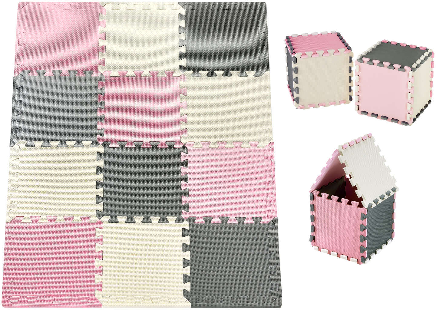 Puzzle de espuma 12 uds. - tapete educativo de espuma 120 x 90 x 1,2 cm con borde - rosa