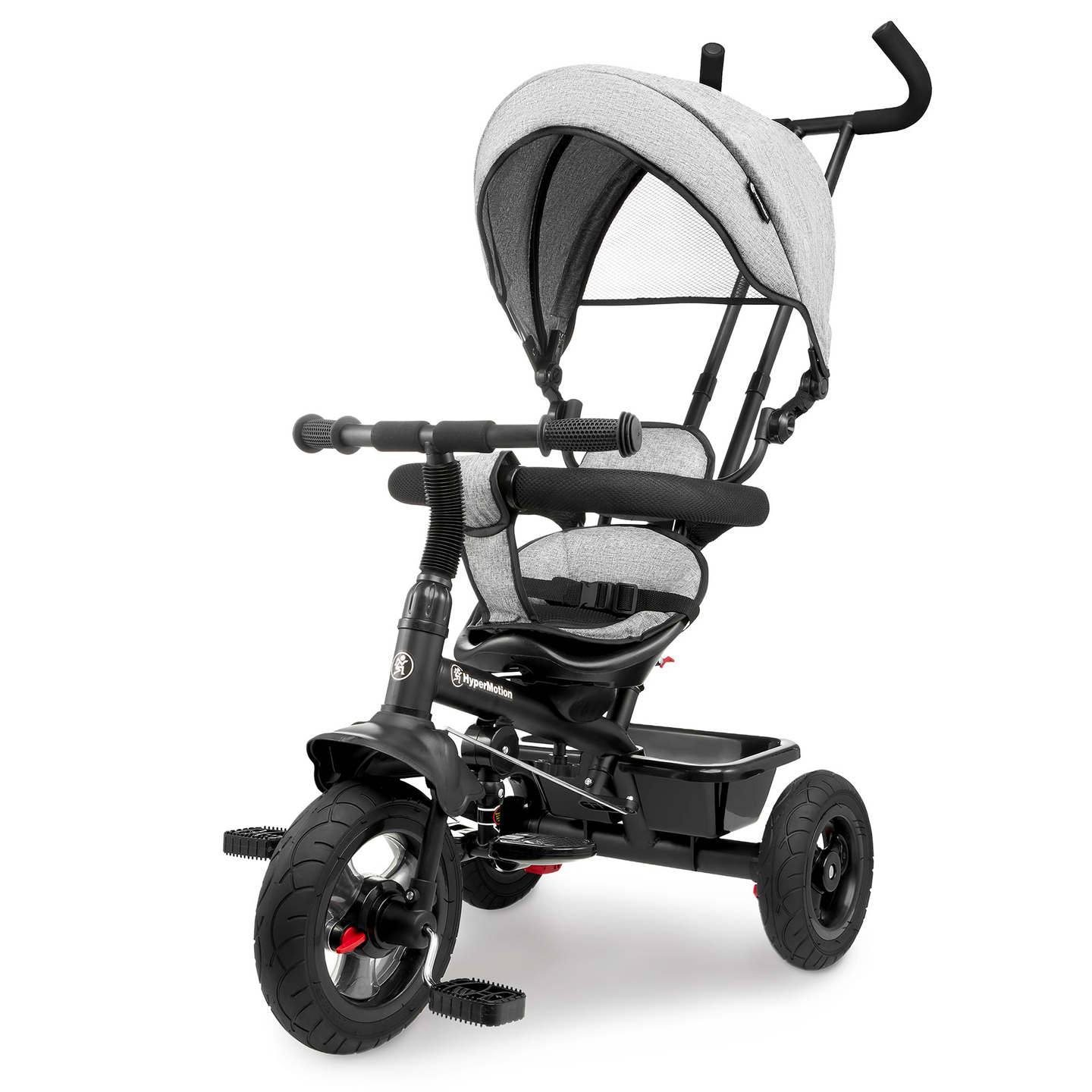 Triciclo para niños de 1 a 4 años - TOBI FREY - color gris - giratorio - ruedas hinchables + empujador