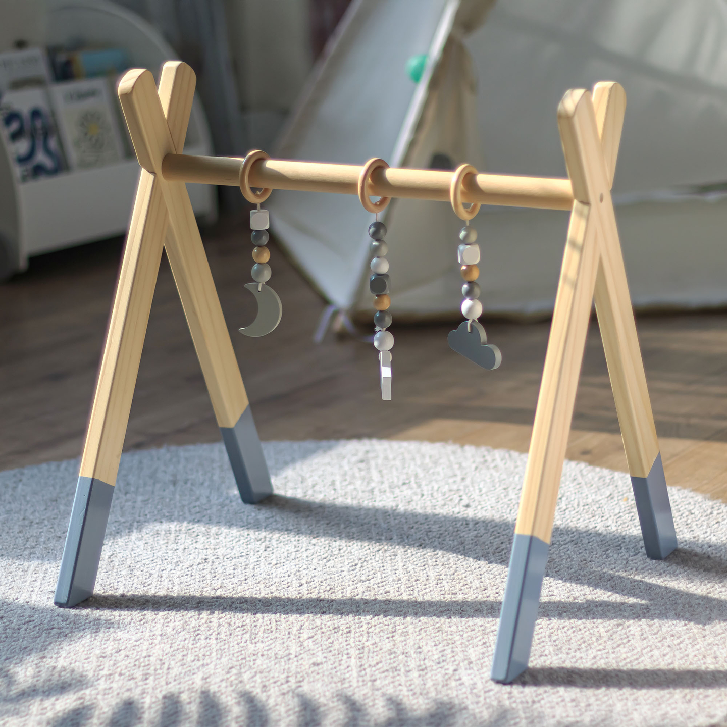 Soporte educativo de madera Baby Gym - color gris