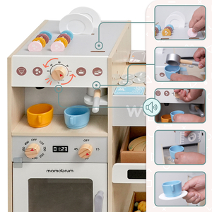 Gran tienda de madera XXXL para niños con barra de comida rápida - Tienda de la esquina + Cafetera + Horno + Nevera - 106 ac.