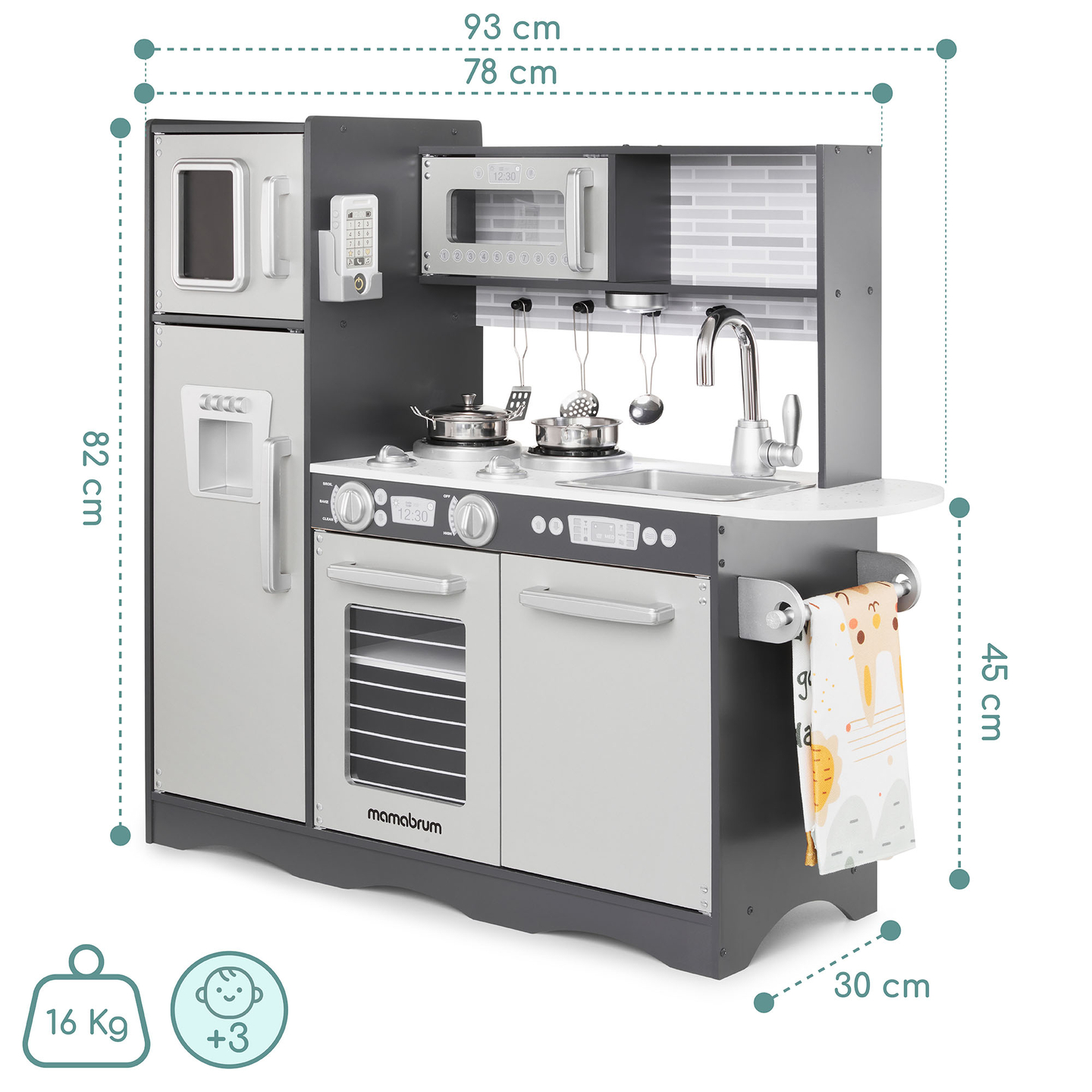 Cocina XXL de madera con iluminación LED, delantal y accesorios.